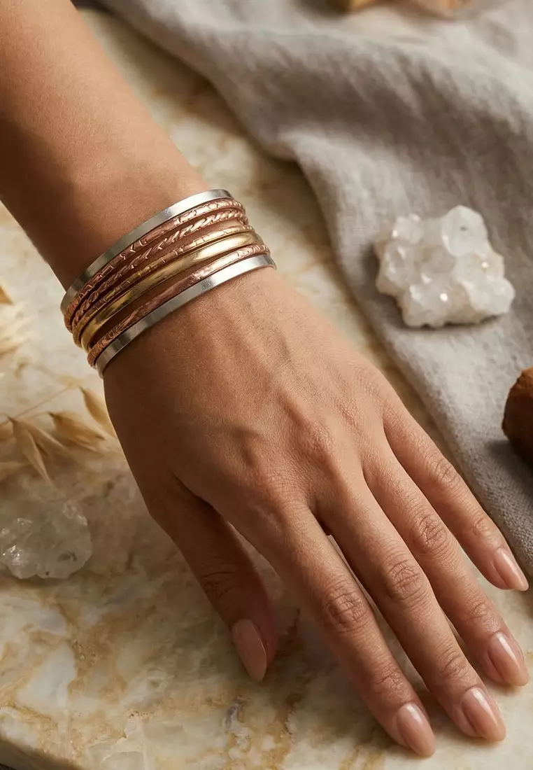 Aksesoris Gelang Wanita Tricolour Multistrand Bracelet Gold & Silver