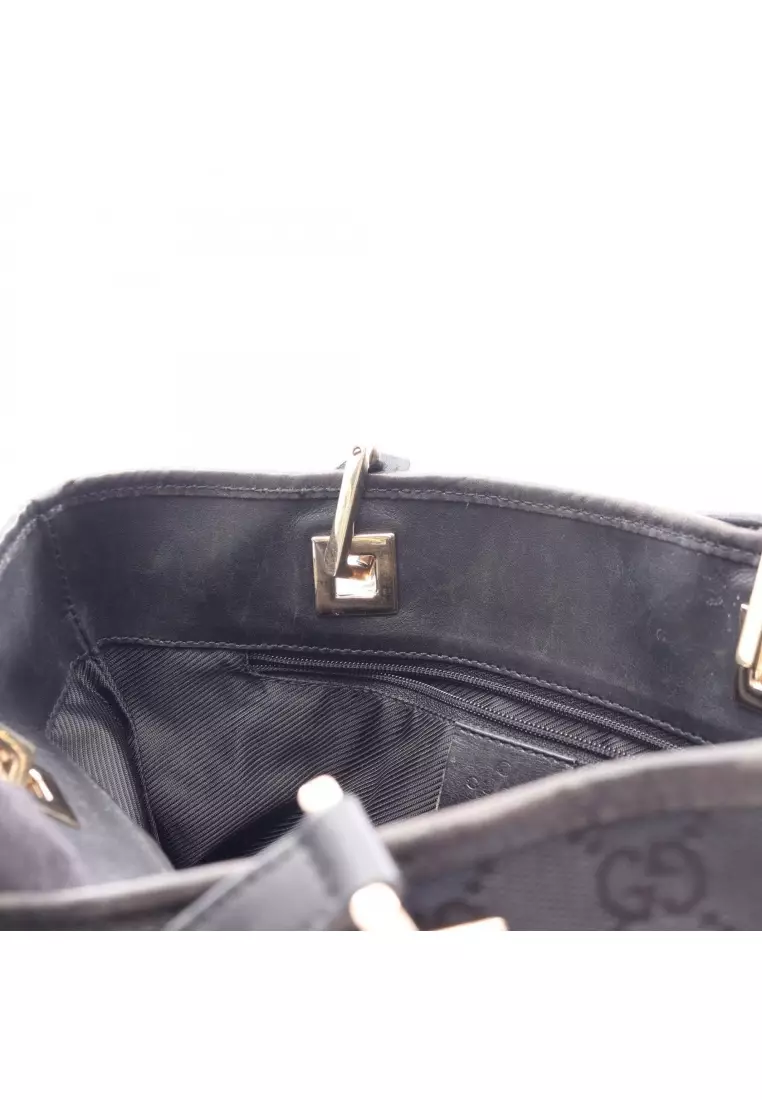 Pre-Loved Gucci GG canvas Handbag tote bag canvas leather black