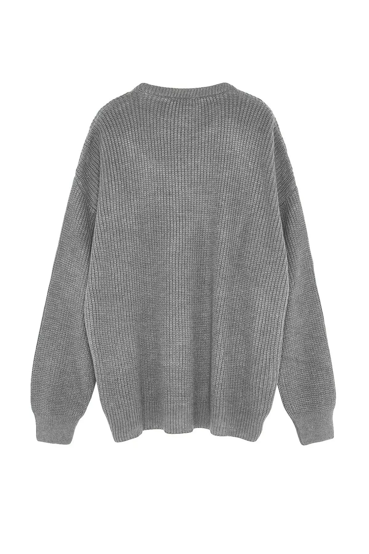 Men's Oversize Gray Knitwear Sweater - Crew Neck, Plus Size Tmnaw24An00001