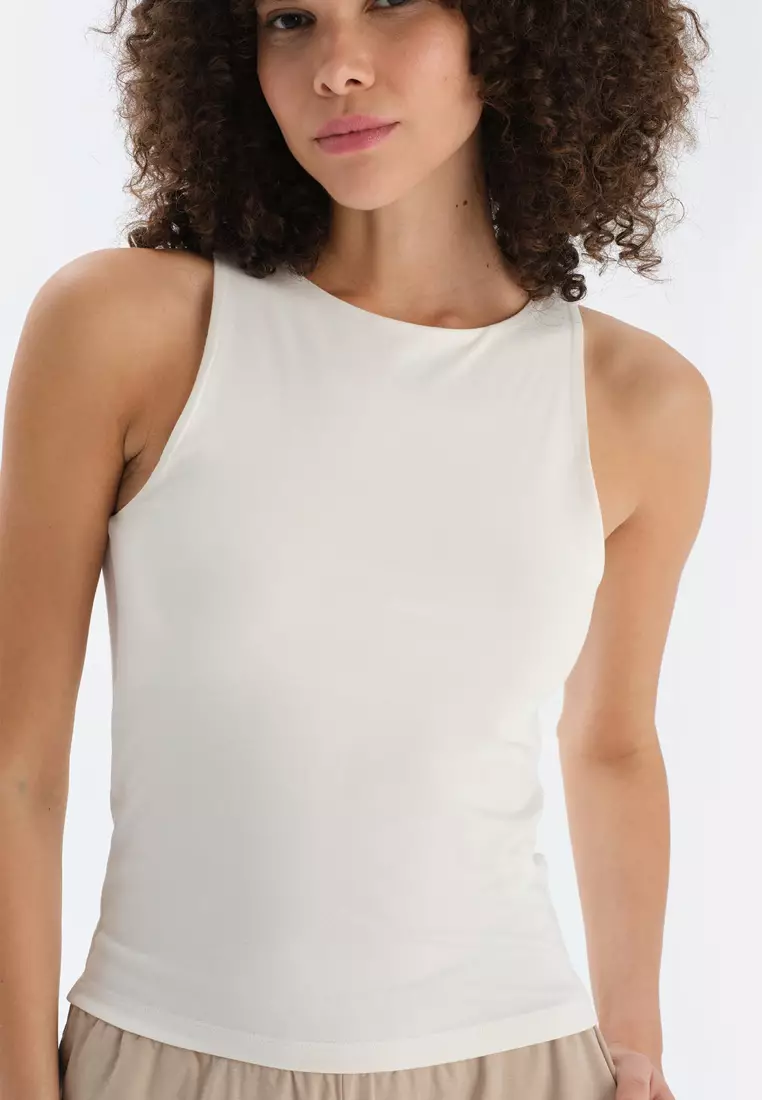 Ecru Tanktop, Halter Neck, Regular, Thick Strap Loungewear for Women