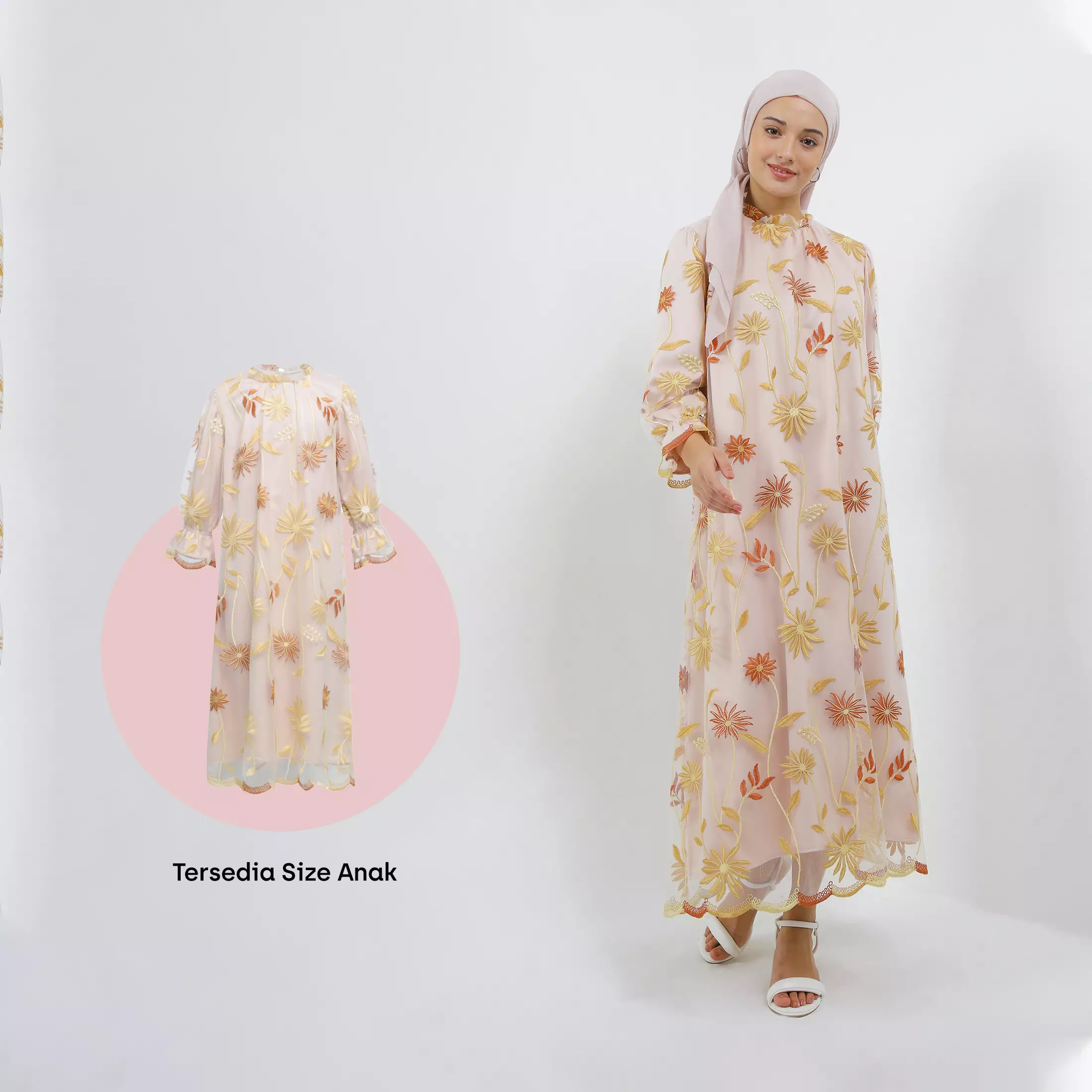 MFMW Lil Nuraini Dress Gamis Brukat Anak Gold Motif Bunga