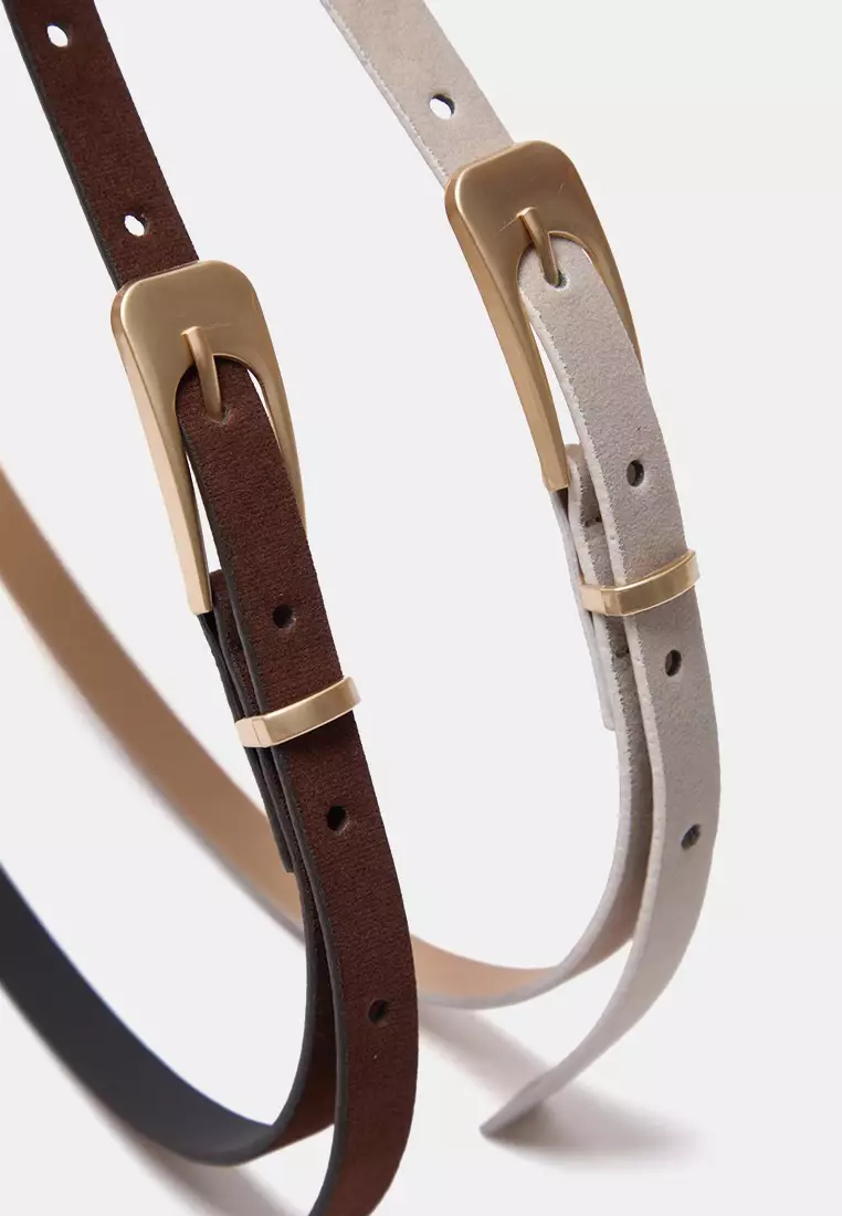 Pin Buckle Slim Belt 2-Pack