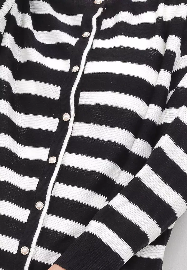 Stripe Pearl Button Cardigan