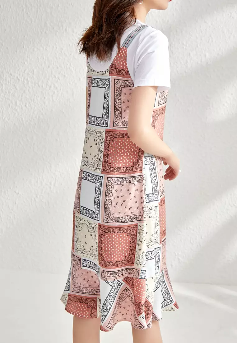 Fake Two Piece Articulation Print Dress