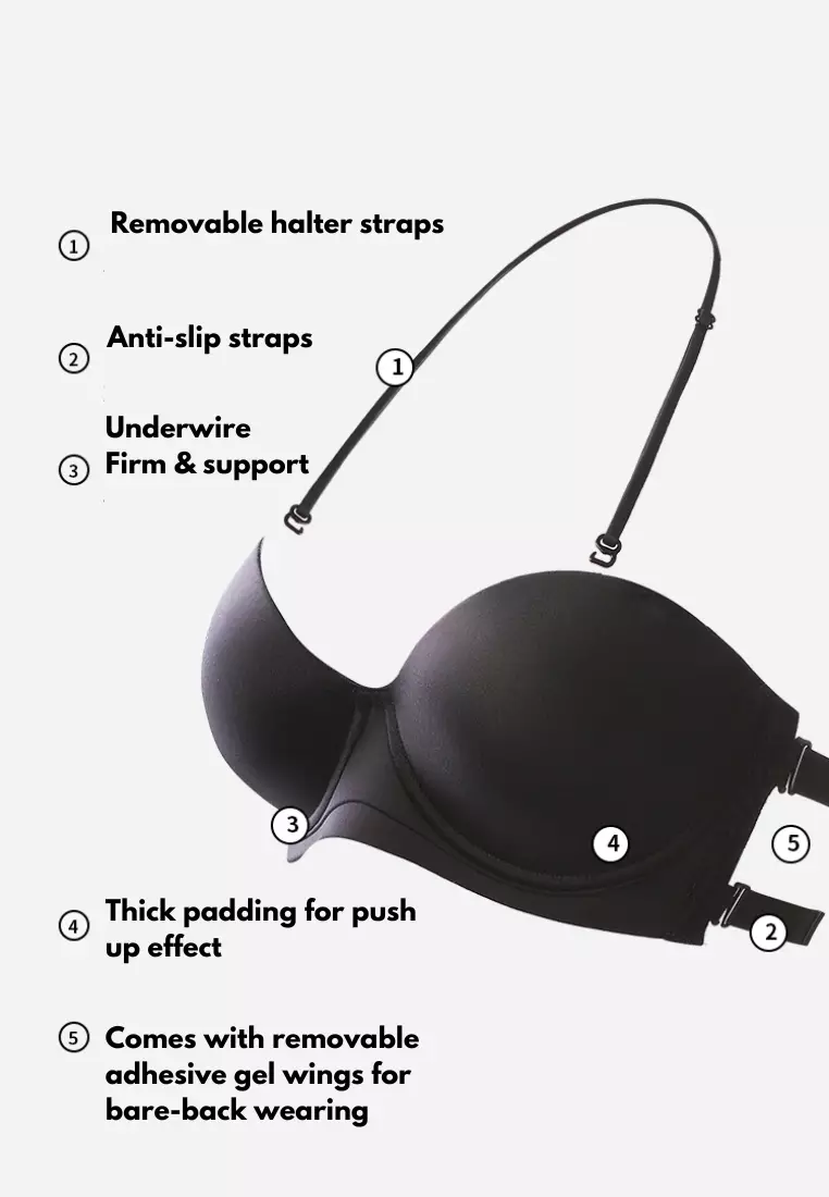 Amber 4 Ways Seamless Non Slip Anti-Slip Padded Push Up Bra in Nude 聚拢无肩带防滑高级内衣