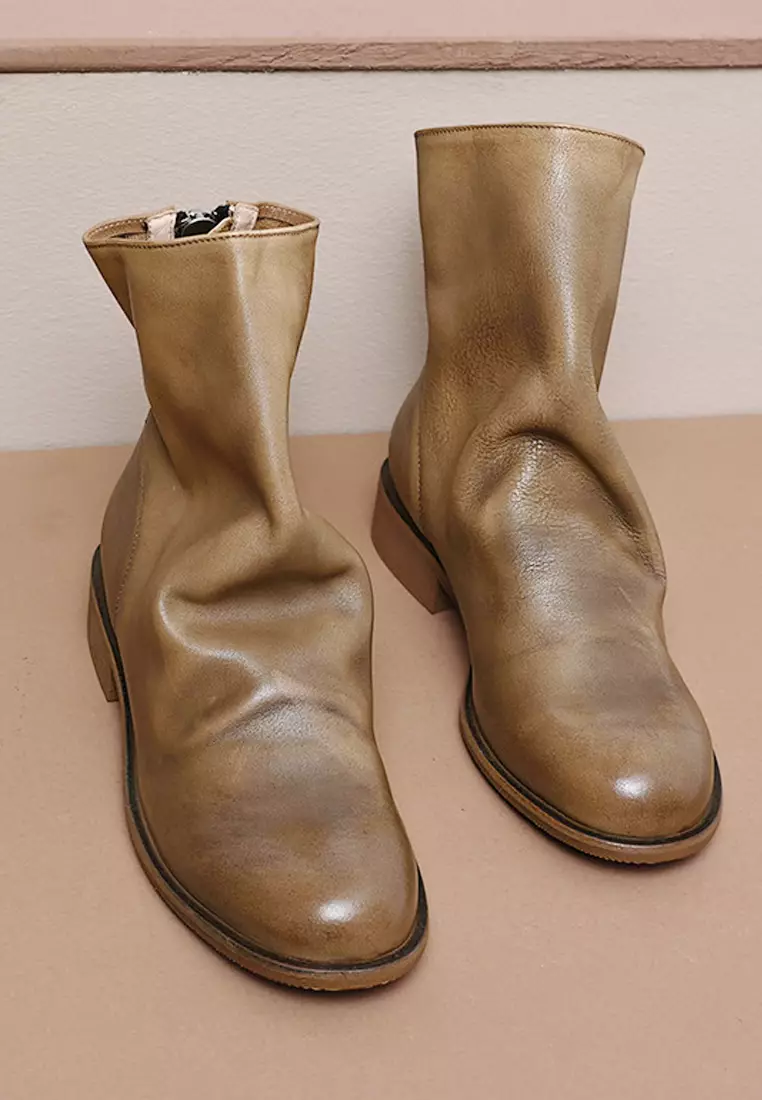VANSA Vintage Washed Cow Leather Crinkled Booties VSW-B837-5