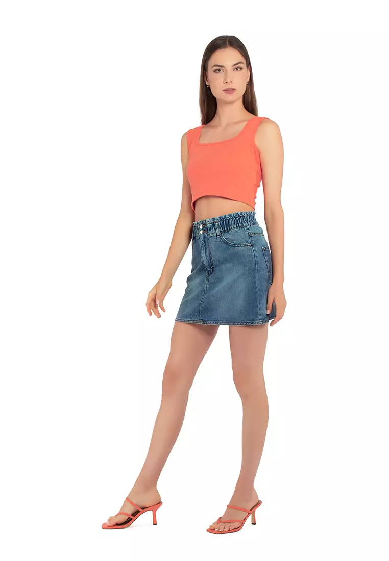 Light Blue Raw Hem Denim Skirt