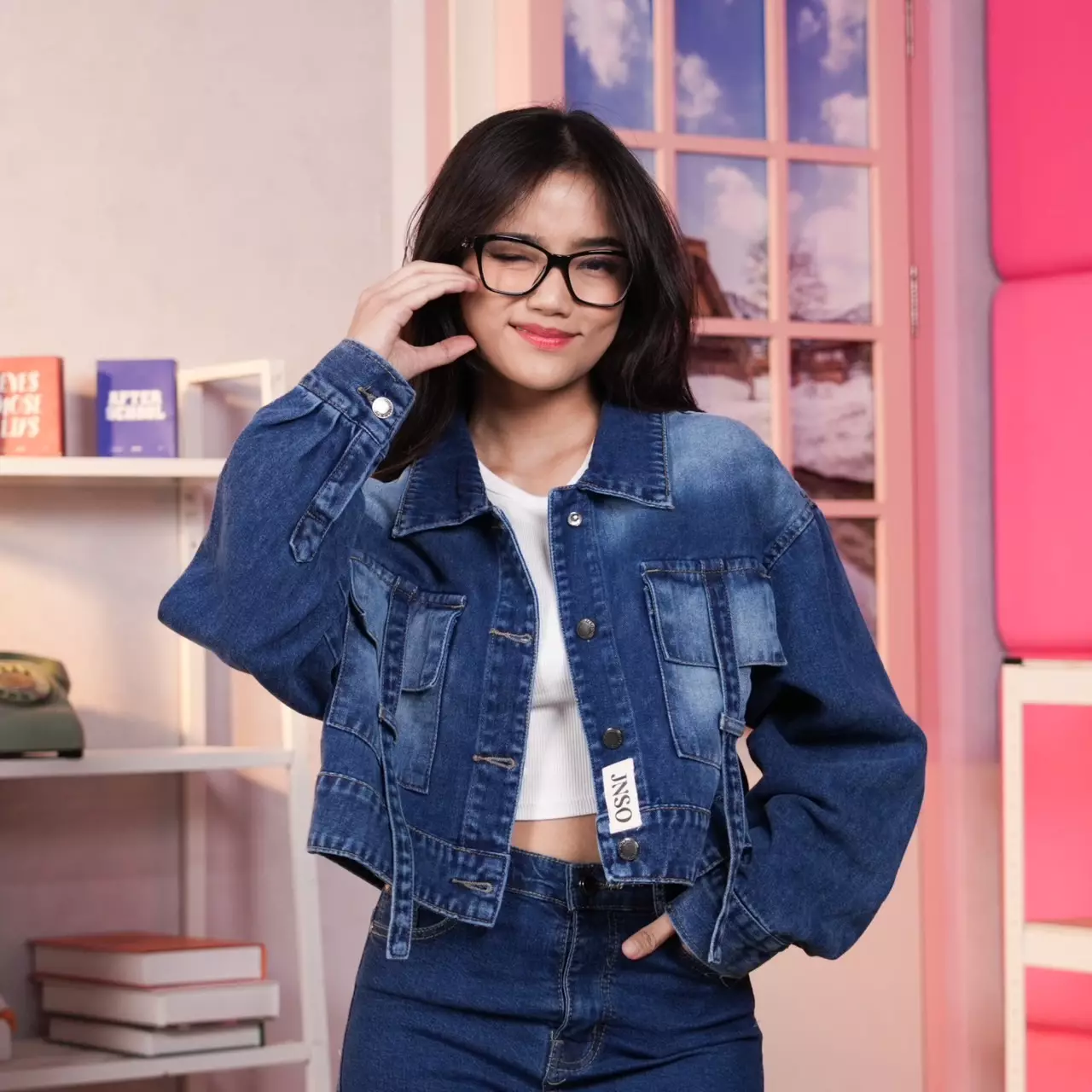 Jaket Crop Jeans Oversize Boxy Bio Spray