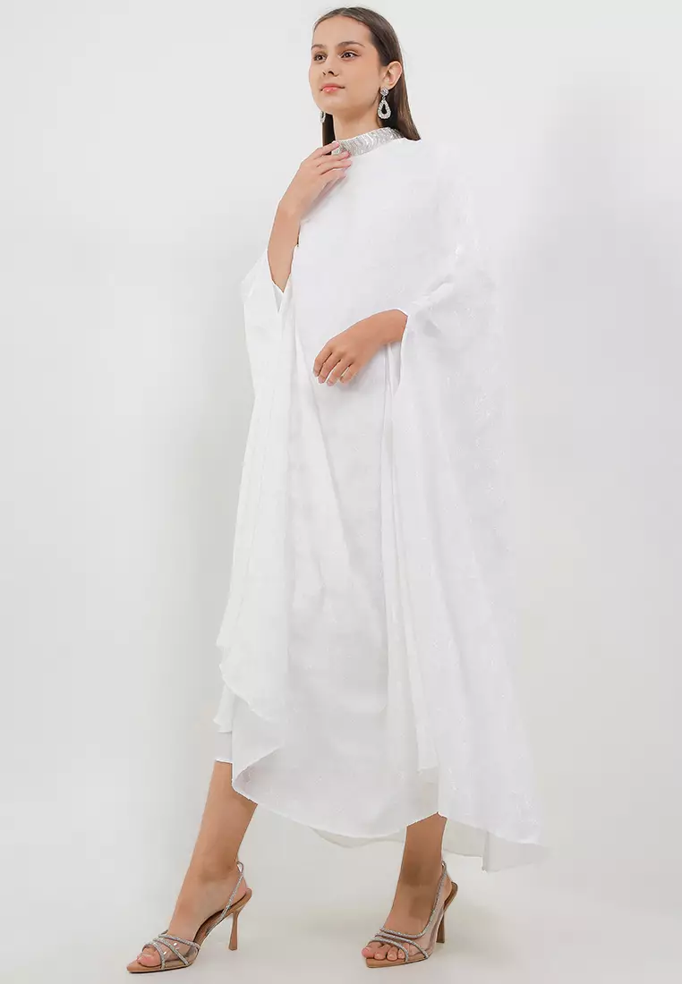 Beaded High Collar Jacquard Cape Kaftan
