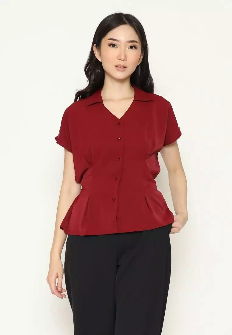 Urban Exchange Diandra Blouse Red - Atasan Blouse Lengan Pendek