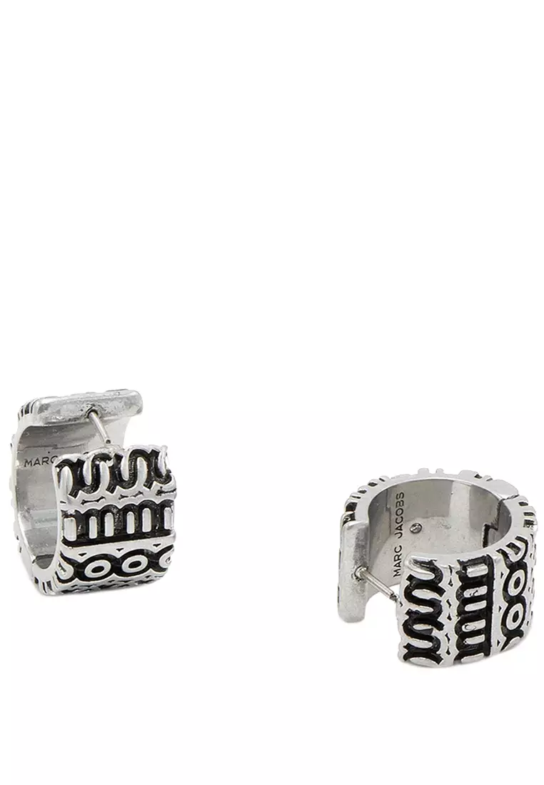 The Monogram Engraved Hoops Earrings in Aged Silver 2P3JER001J15