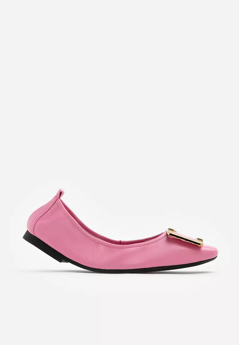 Discount on Pazzion  shoes - SKU: Huda Gold Buckle Foldable Flats Pink