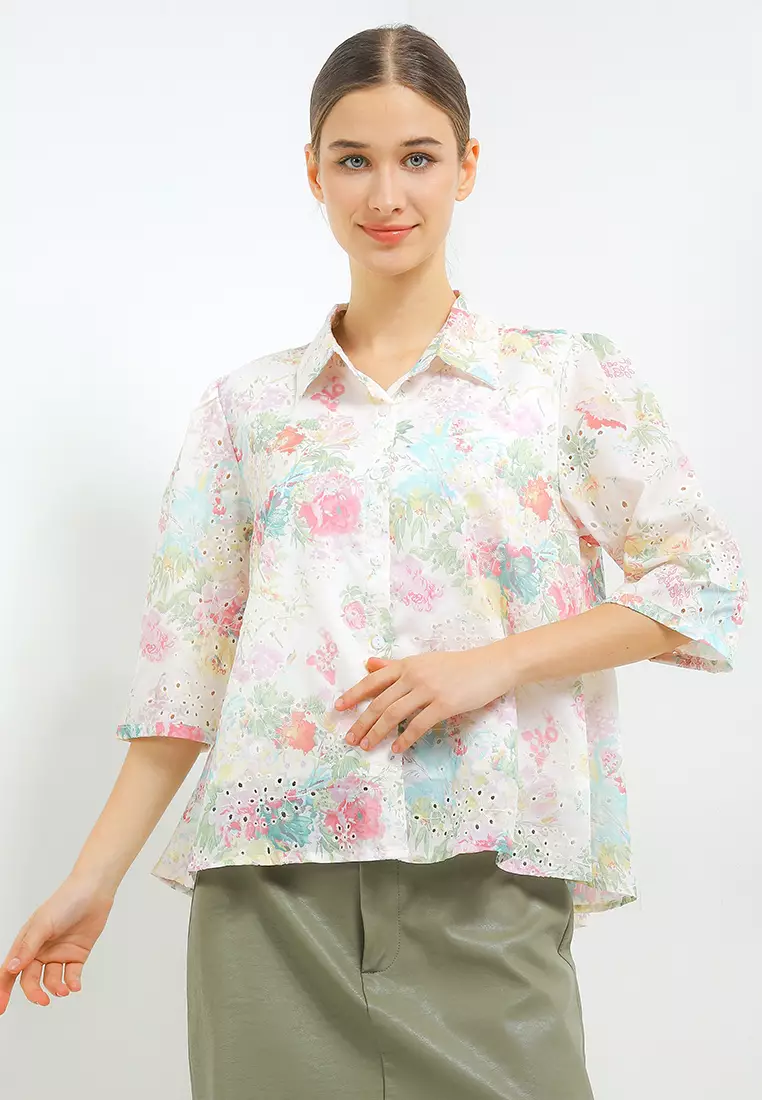Jual Chic Simple Flo Print Eyelet Hi Lo Shirt Original 2026 | ZALORA ...