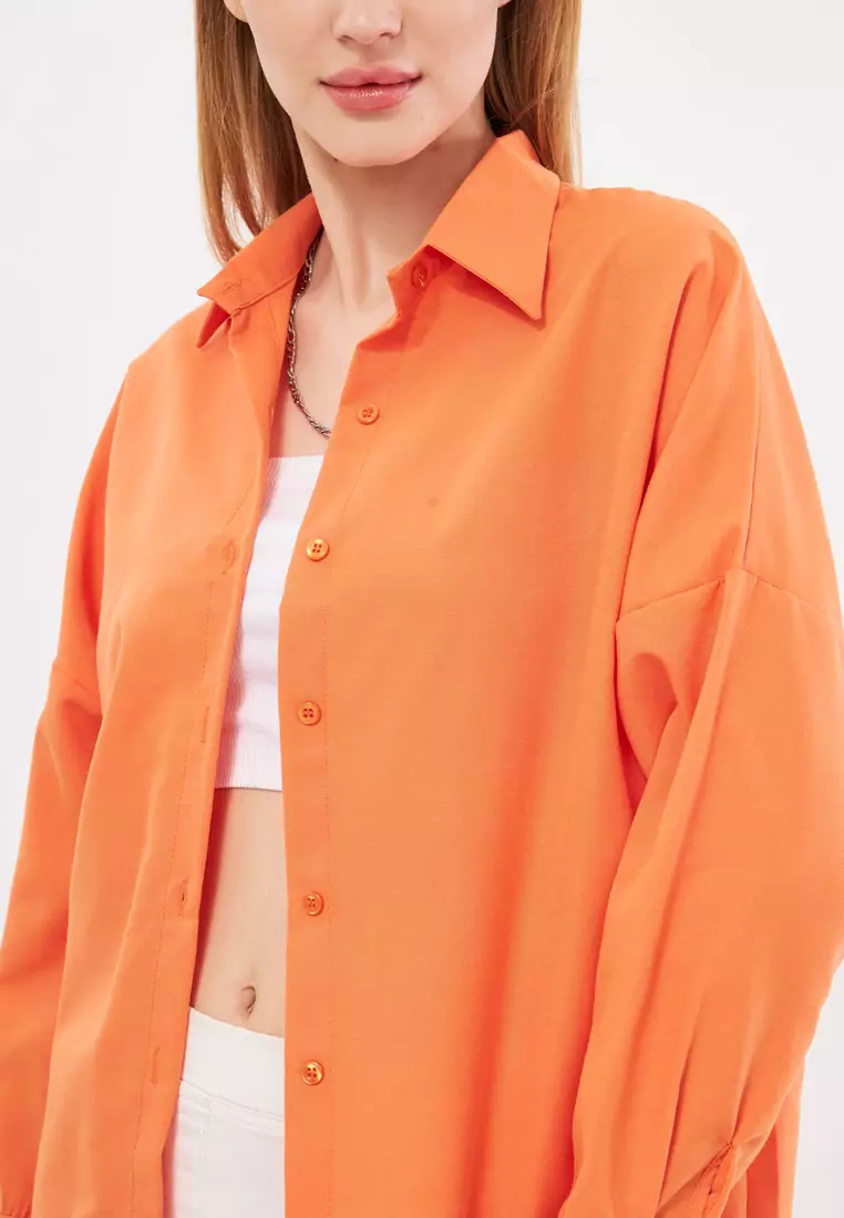 Orange Oversize Long Basic Shirt