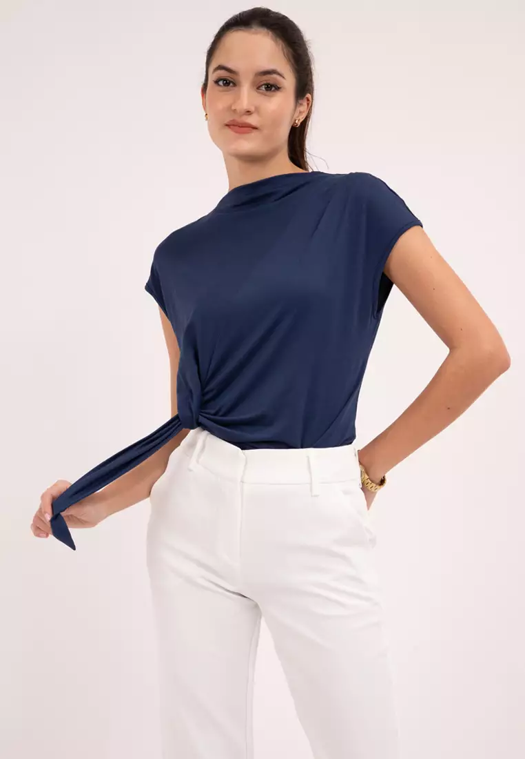 Fitted Draped Knit Blouse
