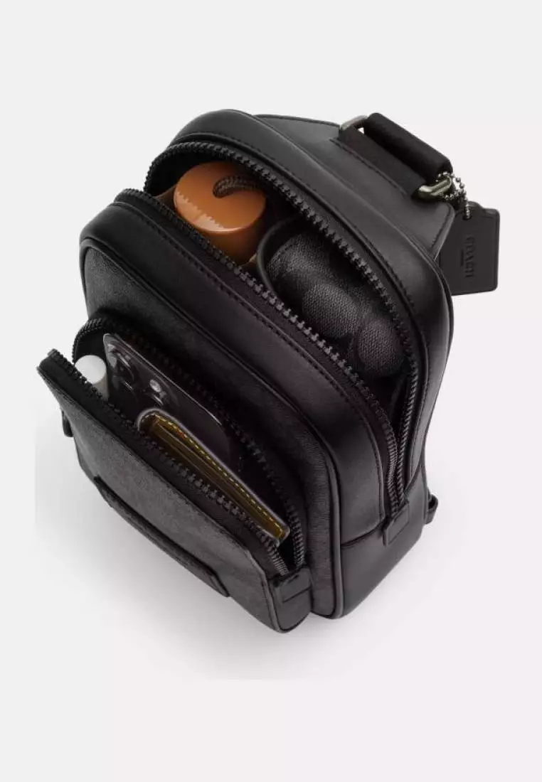 Coach Track Pack 14 In Signature Canvas Khaki Black