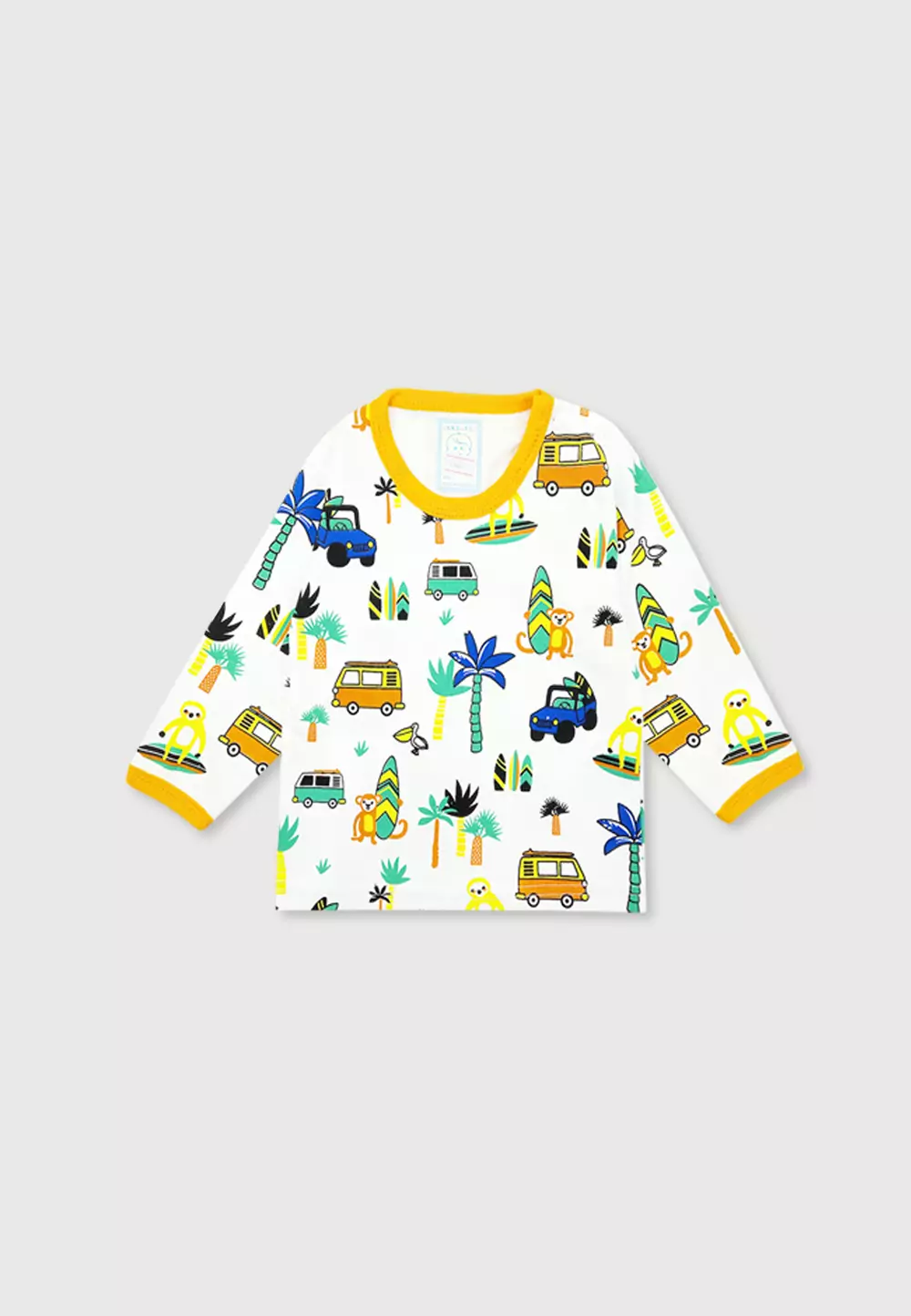 Wakakids Piyama Bayi Laki Laki Setelan Baju Tidur Anak Usia 0 Bulan Hingga 6 Bulan Holiday Full Printing 4087 Kuning