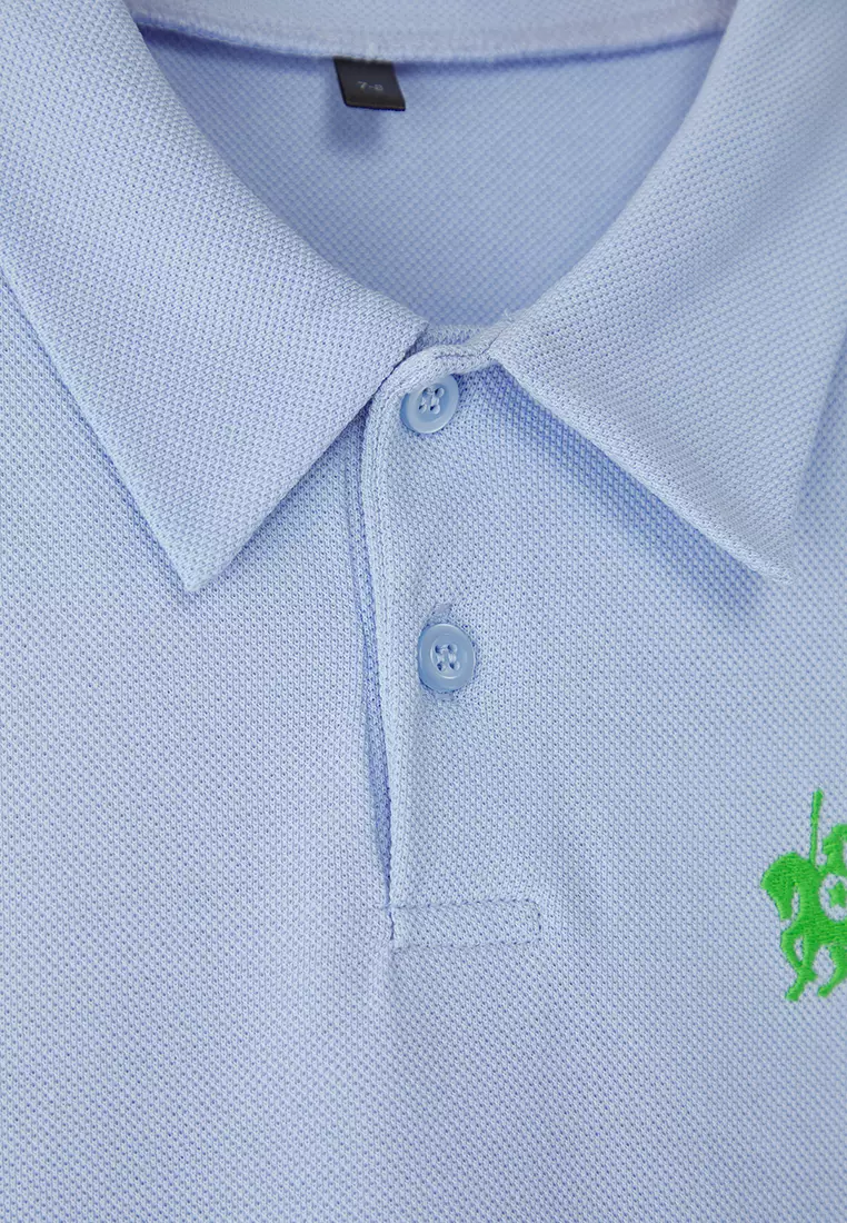 Blue Male Child 100% Cotton Embroidered Polo Neck Short Sleeve Textured Knitted T-Shirt Tkdss25Ts00081