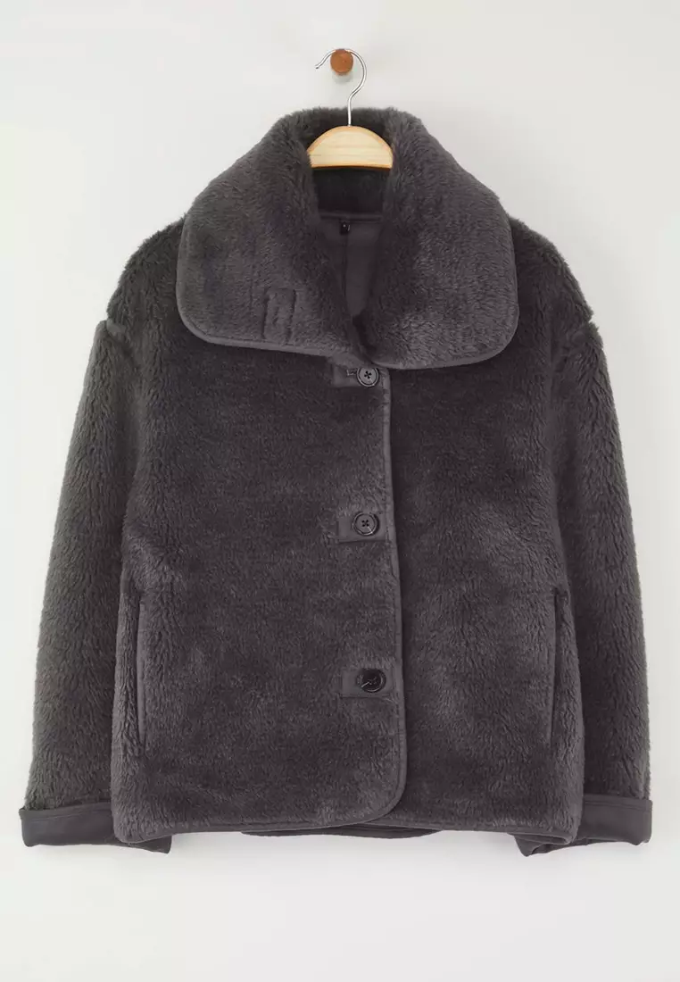 Anthracite Oversize Plush Coat