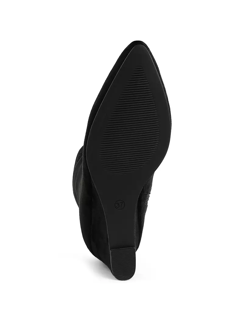 Sepatu Bot Microfiber Wedges Warna Hitam