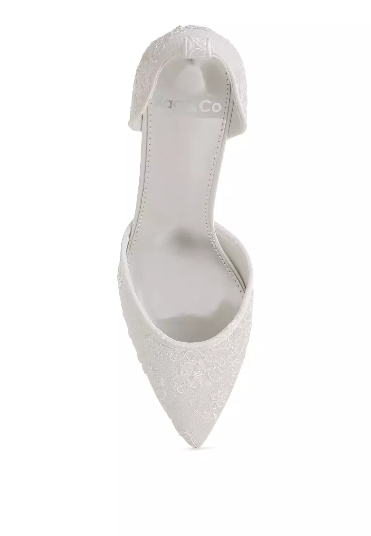 Lace Kitten Heel Sandals in White