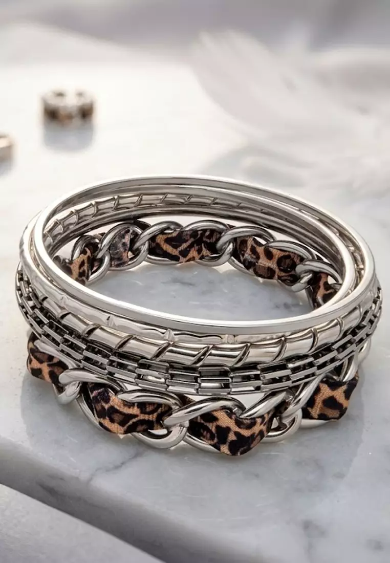 Aksesoris Gelang Wanita Leopard Bangle Set Gelang Wanita Silver