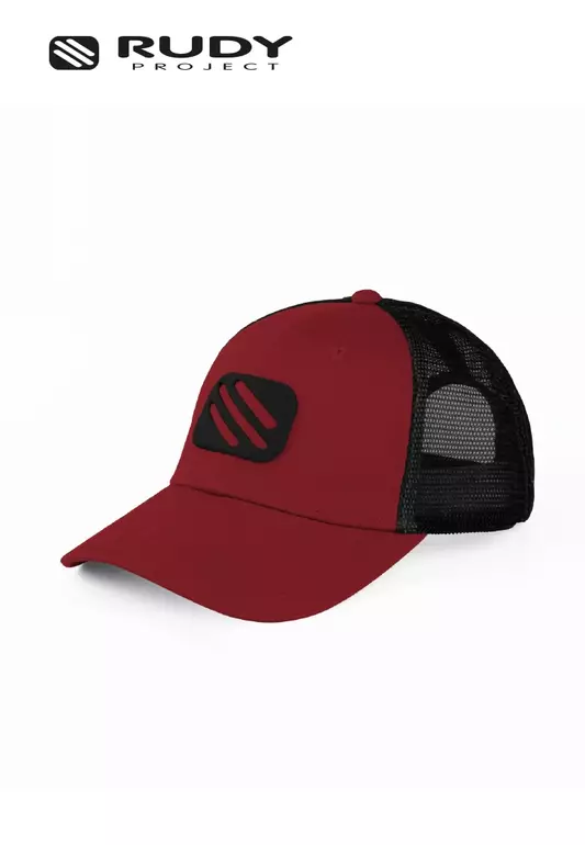 Emblem Trucker Cap in Red