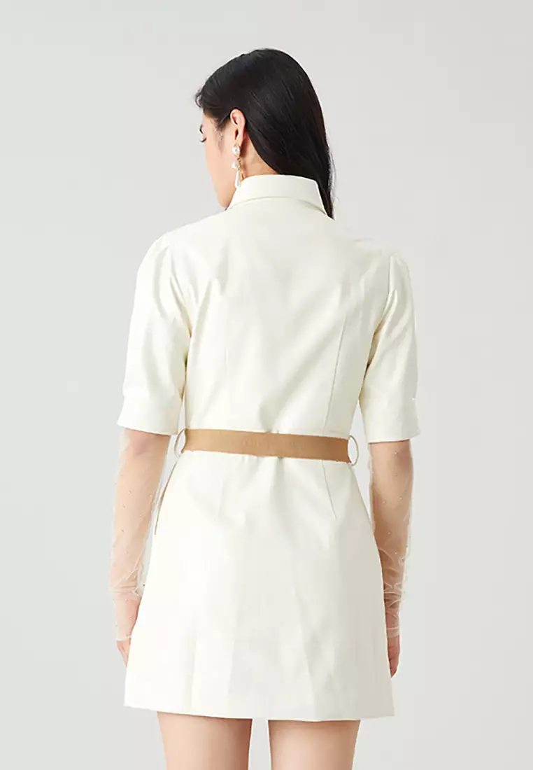 Layered Long Sleeve Shirt Dress with Belt