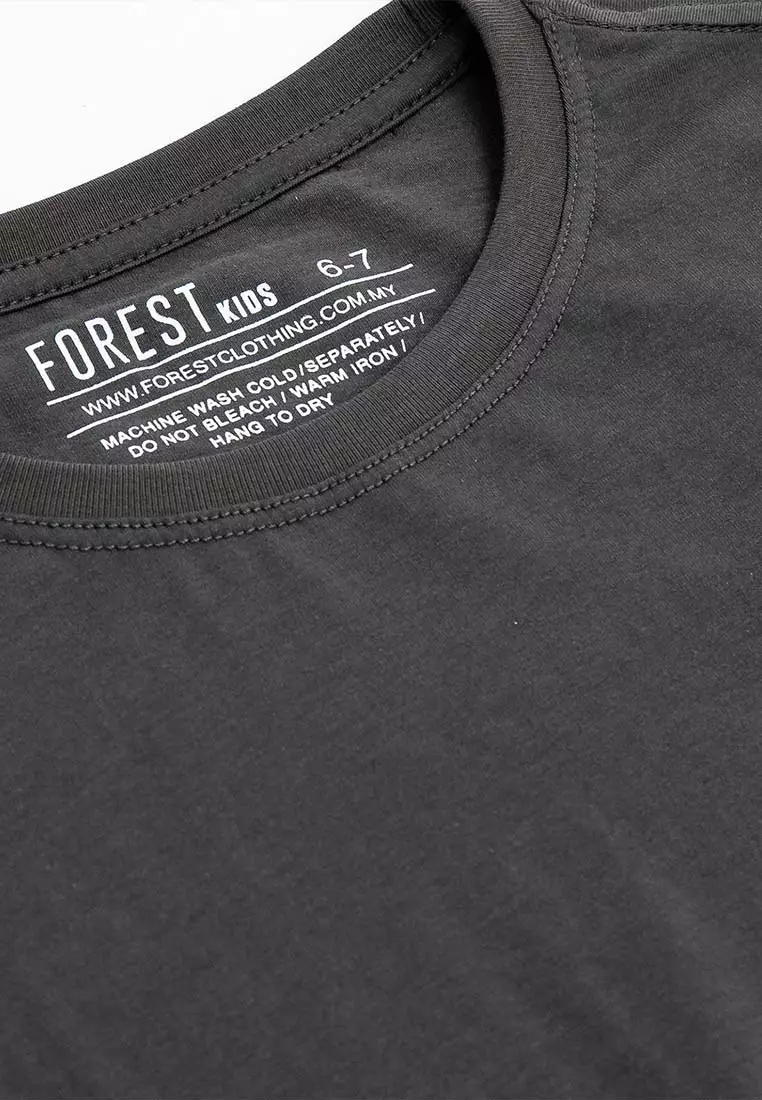 Forest Kids Unisex Premium Soft-Touch Cotton Regular Fit Round Neck Tshirt - Baju T Shirt Budak - FK82001 - 03DkGrey