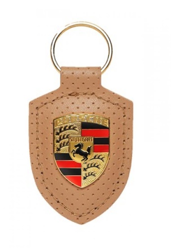 Porsche Driver's Selection beige Porsche Crest Key Chain in Beige Keyring Leather Heritage Logo 2A7A6ACCBC2874GS_1