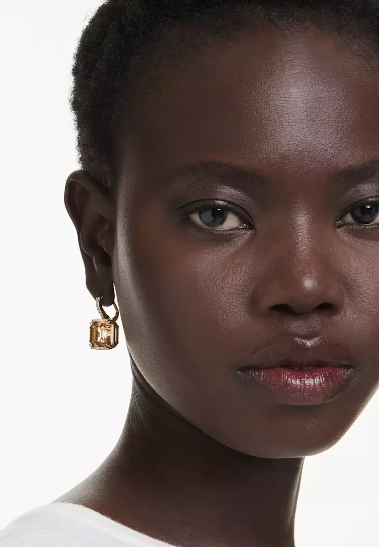 Millenia drop earrings, Mixed cuts, Caramel, Gold-tone plated
