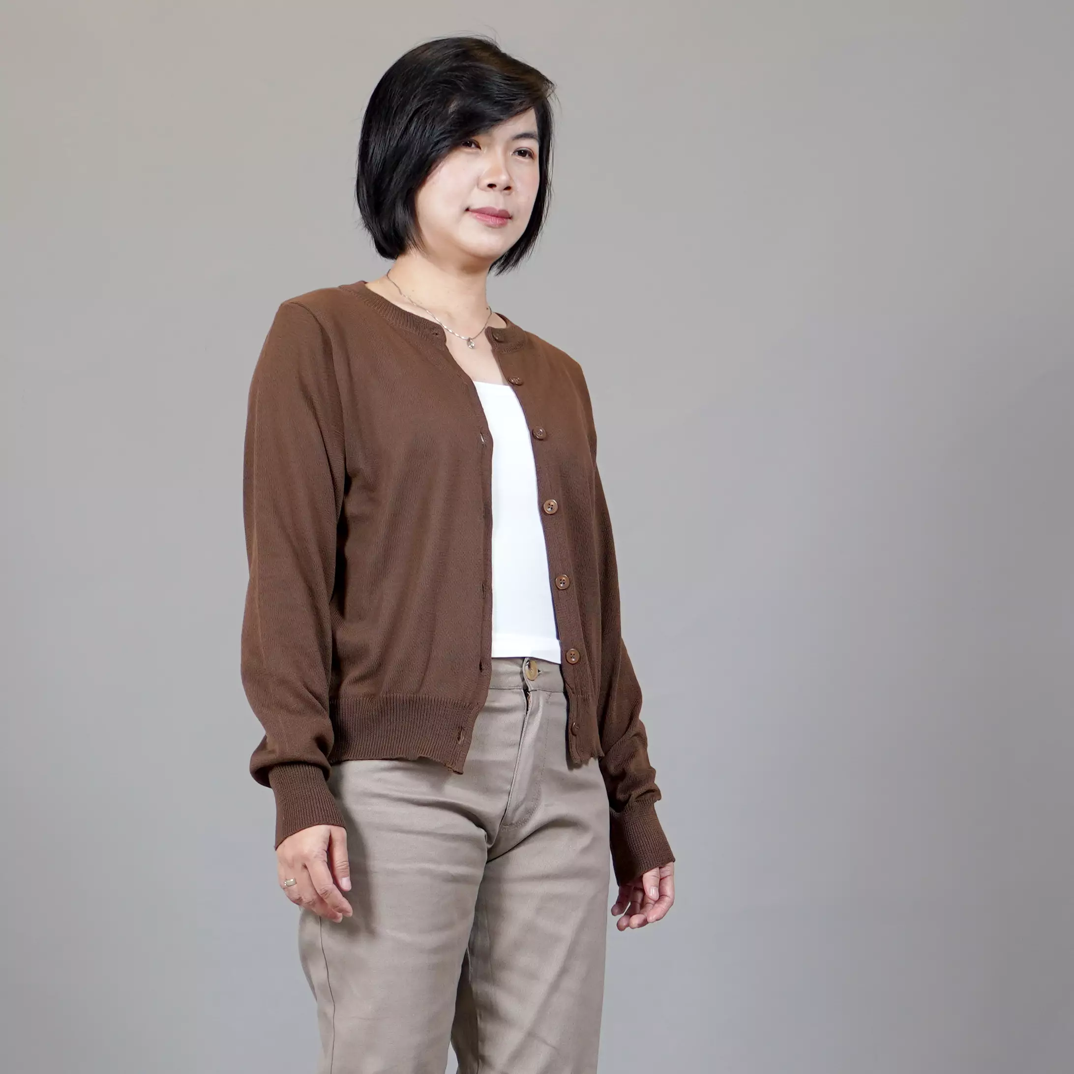  SANDRA Cardigan Wanita O Neck Kardigan Wanita Leher O - BRONZE
