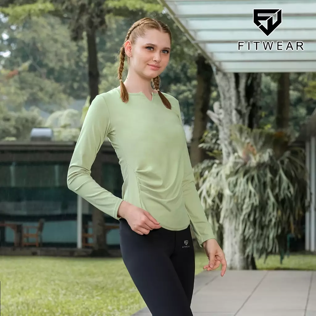 Fitwear - Kaos Olahraga Dryfit Wanita BELINDA V-NECK SLIMFIT L/S - LIME