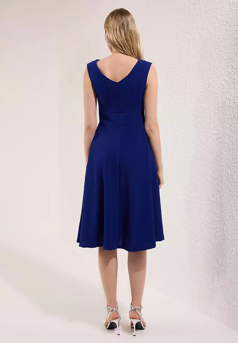 Saks A-Line Woven Midi Evening Dress Night Graduation Dress Tpraw25El00183