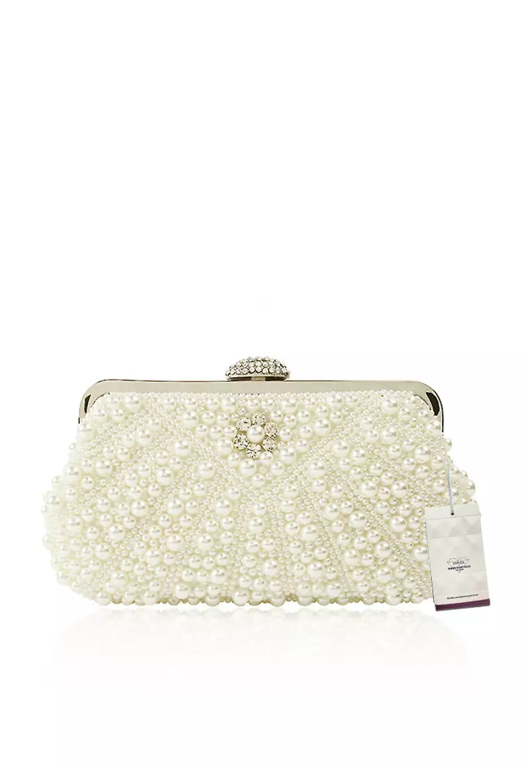 White sales clutch bag