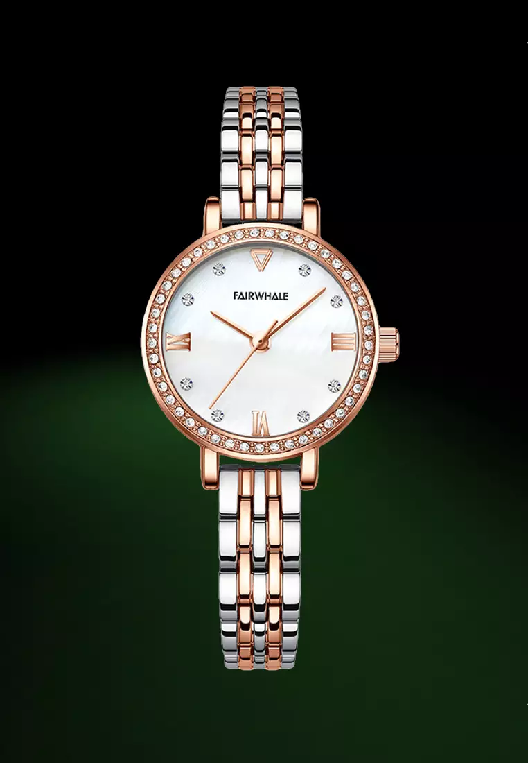 Ladies IP Rose Gold and Stainless Steel Quartz Watch, 30mm Diameter, Stainless Steel Bracelet