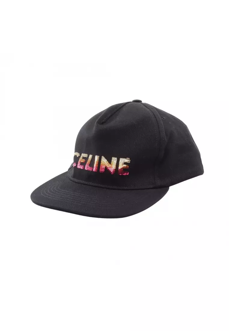 Celine Pre-Loved Celine sequin logo cap cotton black 2026 | Buy