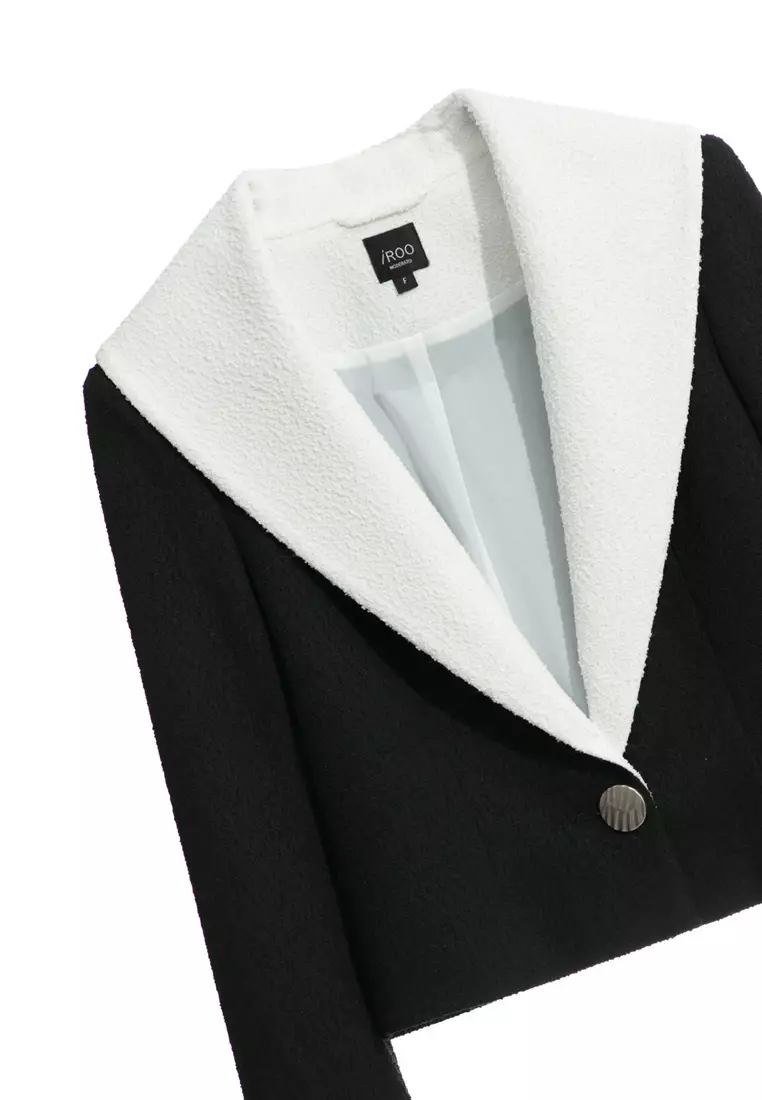 Crop Blazer With Contrast Wide Collar