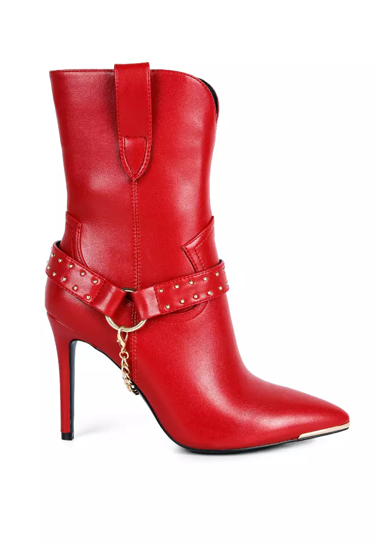 Red on sale buckle boots