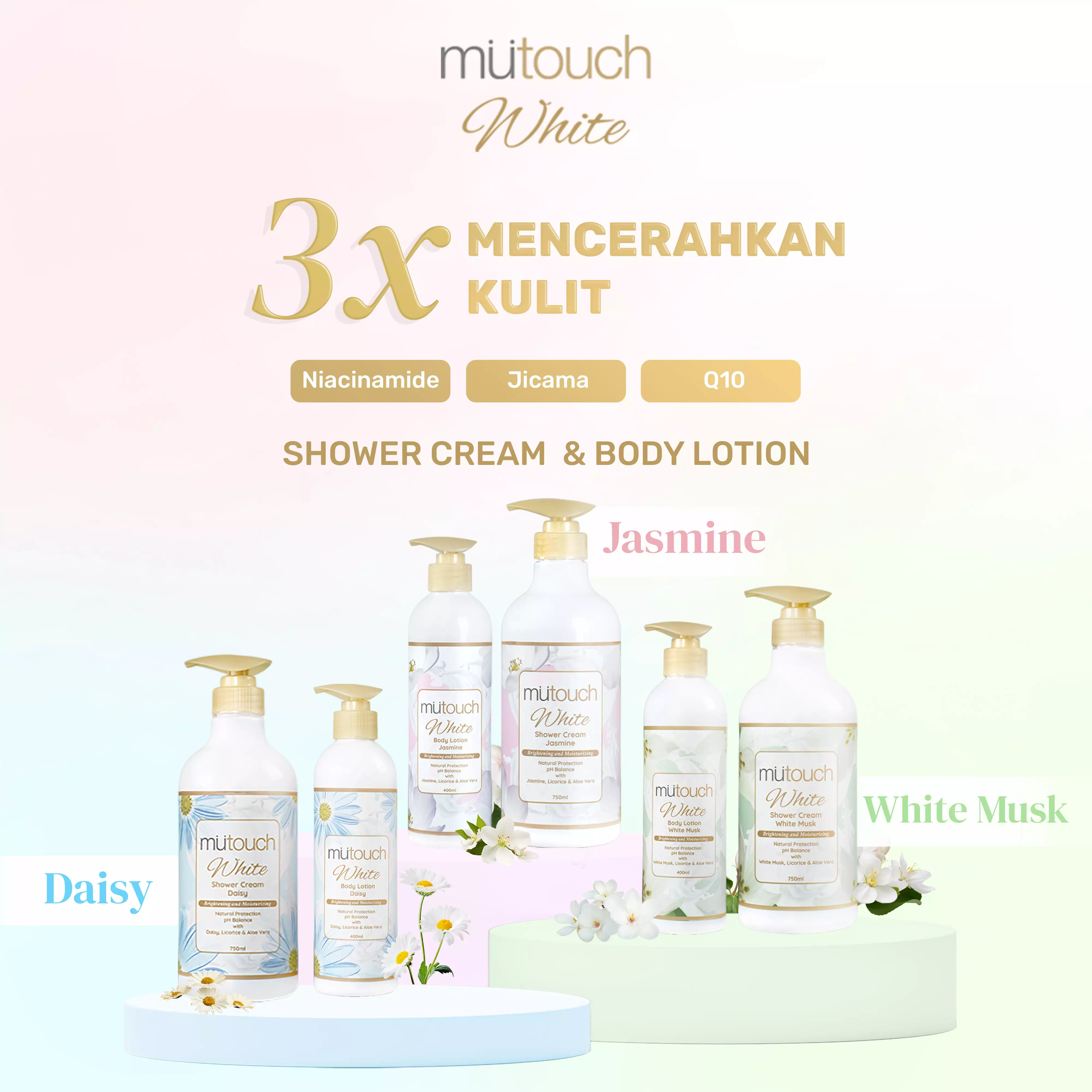 Mutouch White Shower Cream Brightening and Moisturizing 750ml (Sabun Mandi - Mencerahkan Kulit)