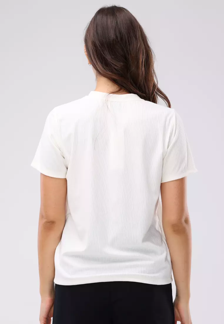 Special Ribbing Plain Knits Short Sleeves Blouse