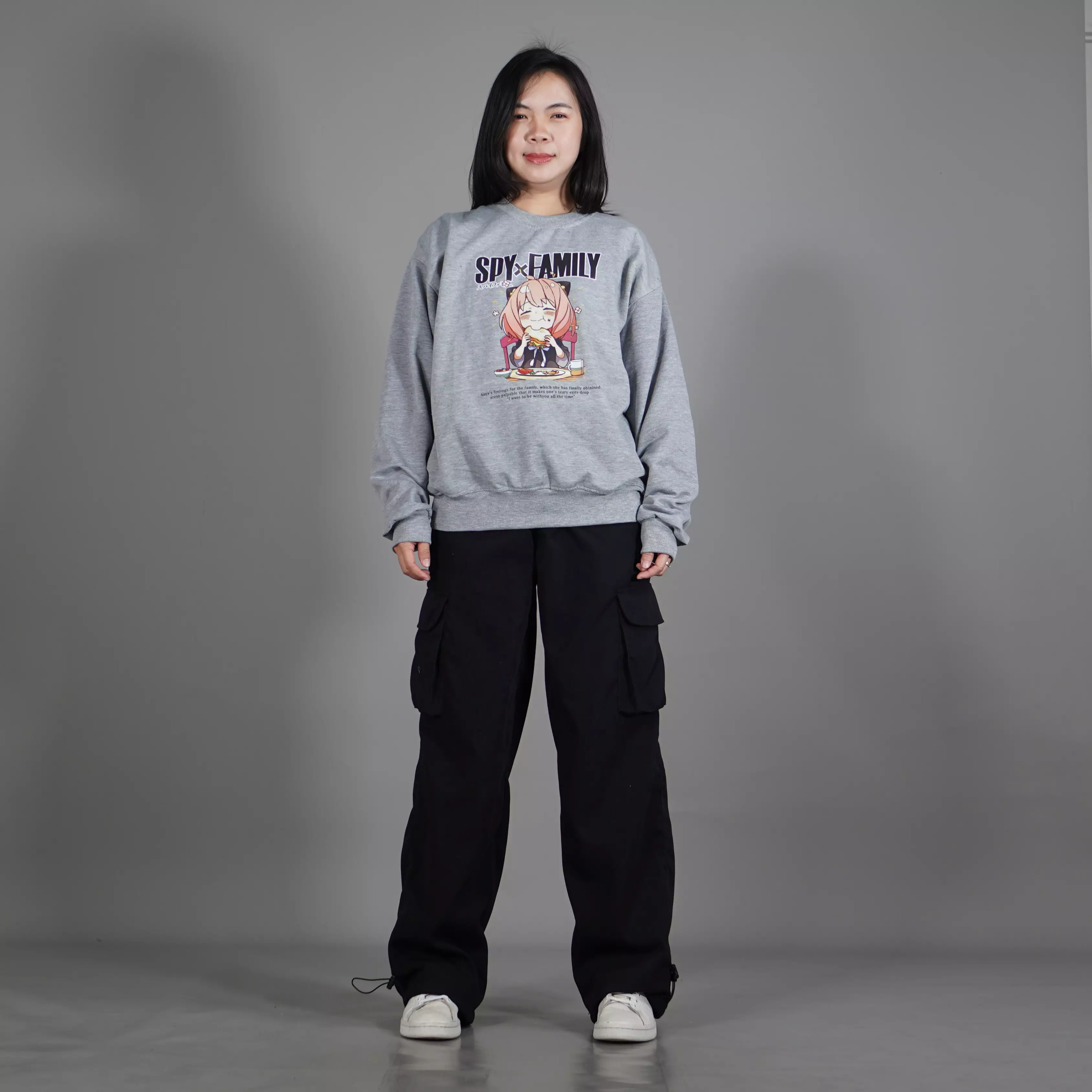  SPY Sweater Oversize Wanita Crewneck Wanita Switer Wanita - Abu Muda