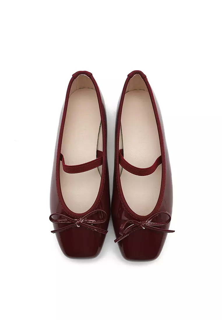 Erino Enamel Ribbon Maryjane Flats (1cm) - Wine