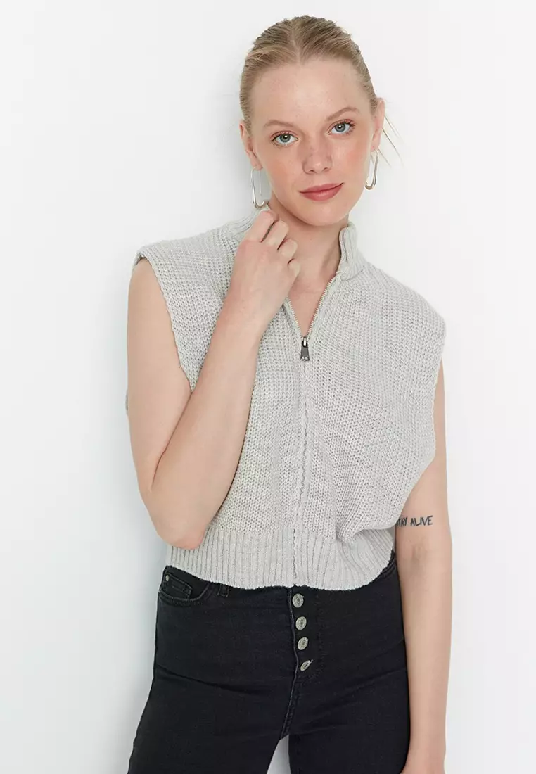 Buy Trendyol Sleeveless Zip Cardigan 2024 Online ZALORA Singapore