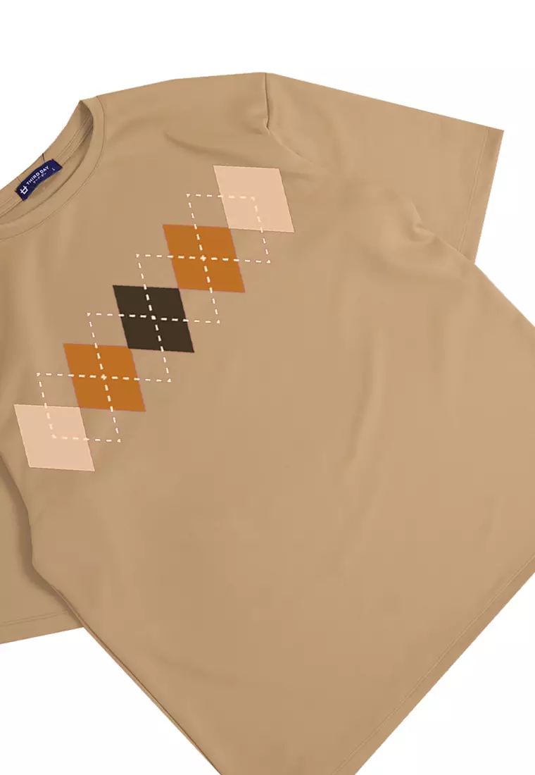 MTM35 kaos oversize korea argyle diamond motif sweater rajut coklat khak