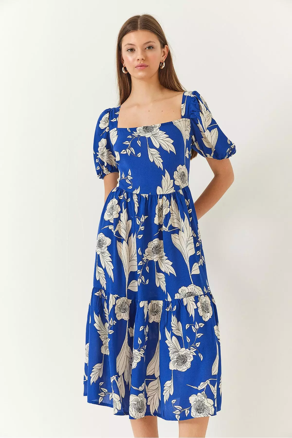 Women's Square Neck Watermelon Sleeve Floral Print Viscose Dress 60261441