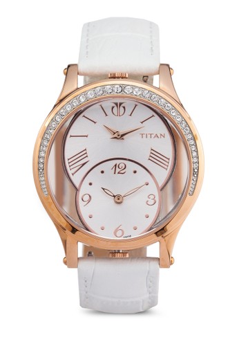 Titan  9923WL01  雙esprit hk指針區水鑽皮革錶, 錶類, 時尚型