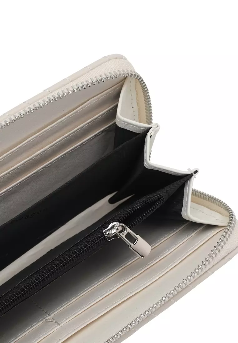 Women's RFID Zipper Leather Long Wallet / Purse With Detachable Wrist Strap And Coin Compartment