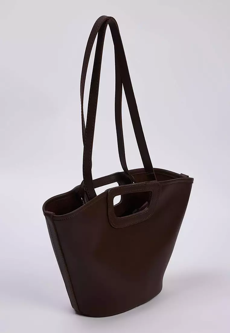 Brown Stitching Detailed Dual-Use Bucket Hand And Shoulder Bag Takaw26Oc00001