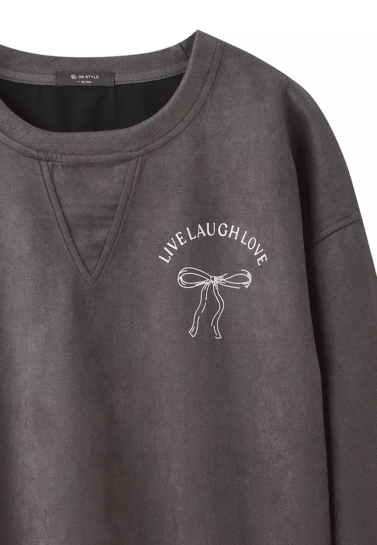 麂皮絨芭蕾風蝴蝶結印花大學T《AB19959》